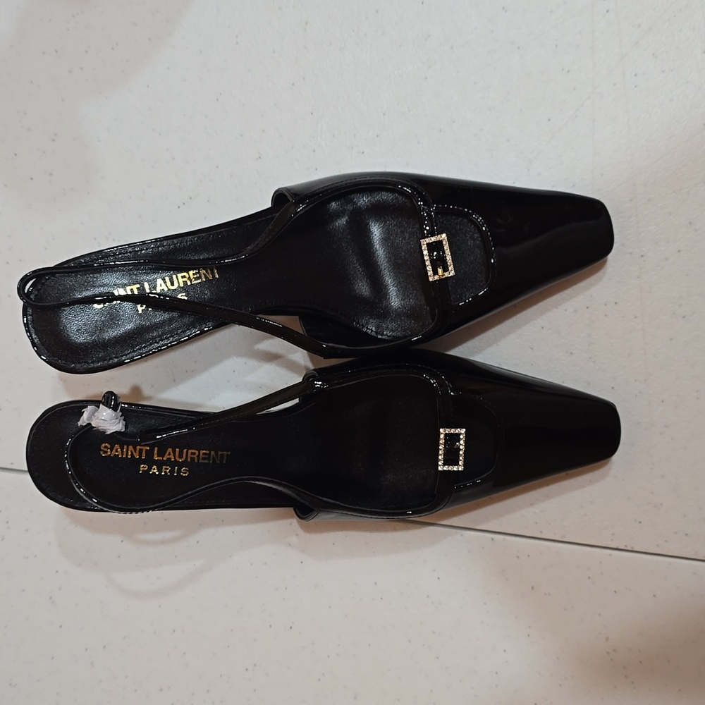 New Saint Laurent Blade Square Toe Slingback Heel Sandals Size 6 - Picture 4 of 4